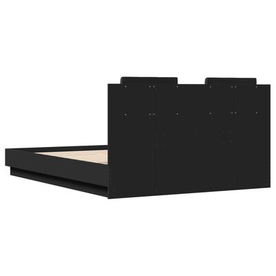 vidaXL Рамка за легло с табла, черна, 135x190 см, масивно дърво