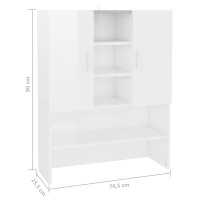 vidaXL Шкаф за пералня, бял гланц, 70,5x25,5x90 см