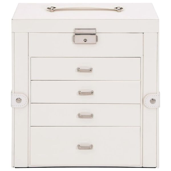 vidaXL Кутия за бижута 5-слойна с огледало заключваща се бяла