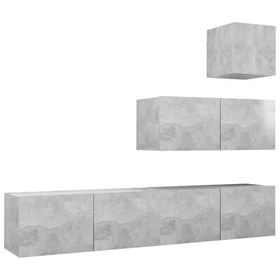 vidaXL Комплект ТВ шкафове от 4 части, бетонно сиви, ПДЧ