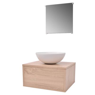 vidaXL Комплект мебели за баня, с мивка и кран, бежово, 4 части