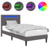 vidaXL Рамка за легло с LED ленти Сиво 100 x 200 cm Изкуствена