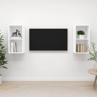 vidaXL ТВ шкафове за стенен монтаж, 2 бр, бели, ПДЧ