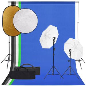 vidaXL Фотографски комплект за студио, комплект лампи, фон и рефлектор