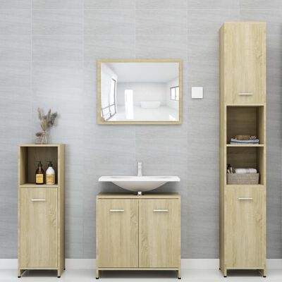 vidaXL Комплект мебели за баня от 3 части, дъб сонома, ПДЧ