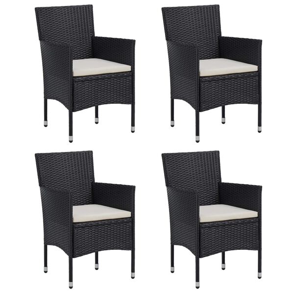 vidaXL Градински трапезен комплект възглавници 5 части полиратан черен