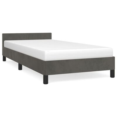 vidaXL Рамка за легло с табла, тъмносива, 90x200 см, кадифе