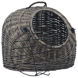 vidaXL Транспортен кош за котки, сив, 45x35x35 см, естествена върба