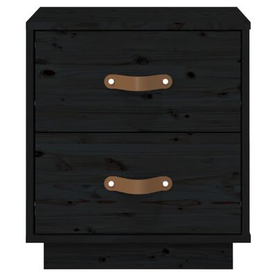 vidaXL Нощно шкафче, черно, 40x34x45 см, борово дърво масив