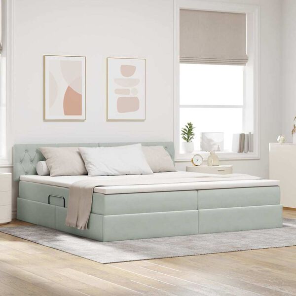 vidaXL Легло с място за съхранение и LED с LED Светлосиво 200 x 200 cm