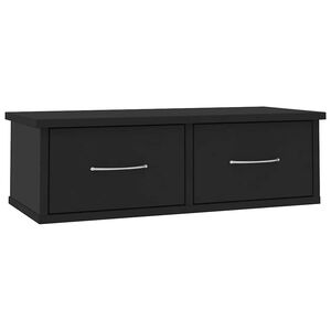 vidaXL Стенен рафт с чекмеджета, черен, 60x26x18,5 см, инженерно дърво