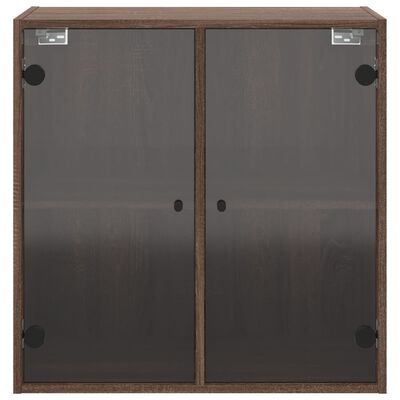 vidaXL Стенен шкаф със стъклени врати, кафяв дъб, 68x37x68,5 см