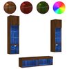 vidaXL ТВ стенни модули с LED, 6 части, кафяв дъб, инженерно дърво