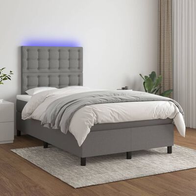 vidaXL Боксспринг легло с матрак и LED, тъмносиво, 120x200 см, плат