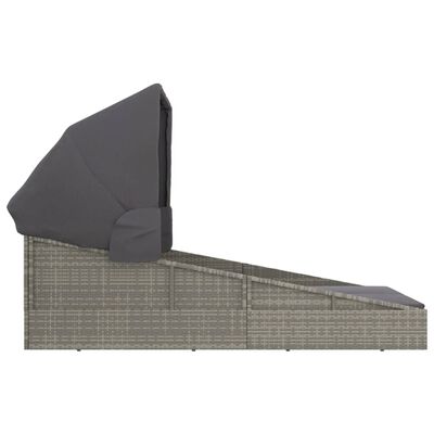 vidaXL Шезлонг със сгъваем покрив, сив, 200x114x128 см, полиратан