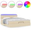 vidaXL Османска легло с матрак и LED, кремаво, 160x200 см, плат