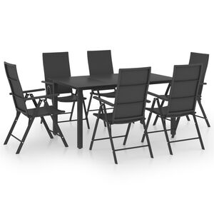 vidaXL Градински трапезен комплект, 7 части, черен