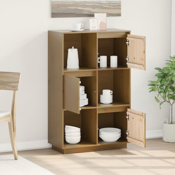 vidaXL Висок шкаф, меденокафяв, 74x35x117 см, борово дърво масив