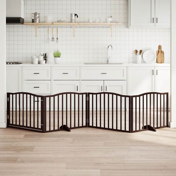 vidaXL Сгъваема преграда за куче с врата 4 панела 320 см топола