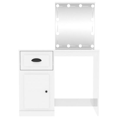 vidaXL Тоалетка с LED, бял гланц, 90x50x132,5 см, инженерно дърво