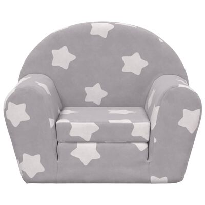 vidaXL Детско диванче, светлосиво, със звездички, мек плюш