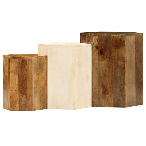 vidaXL Комплект маси за кафе, 3 бр, манго масив