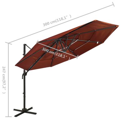 vidaXL Градински чадър на 4 нива с алуминиев прът, теракота, 3x3 м