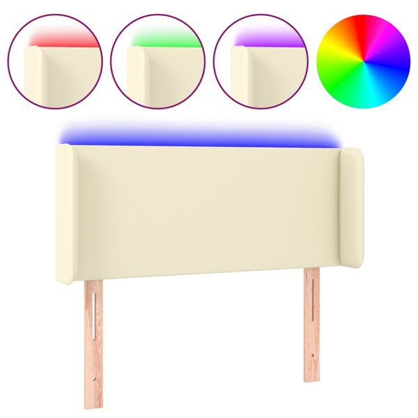 vidaXL LED горна табла за легло, кремава,93x16x78/88 см
