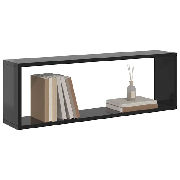 vidaXL Стенни рафтове, 2 бр, сив гланц, 80x15x26,5 см, инженерно дърво