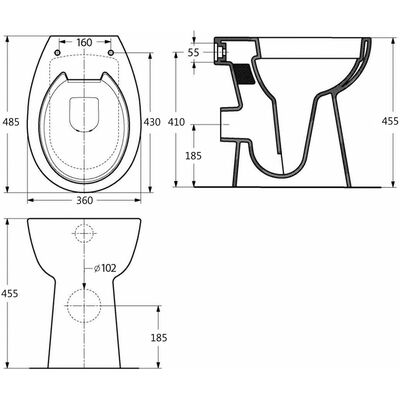 vidaXL Висока тоалетна без ръб плавно затваряне +7 см керамика бяла