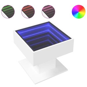 vidaXL Маса за кафе с LED, бяла, 50x50x45 см, инженерно дърво