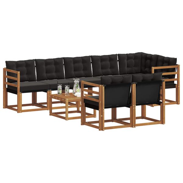 vidaXL Комплект дивани за открито 9 pcs Естествено и черно