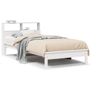 vidaXL Легло с рафтове за книги, без матрак, бял, 75x190 см, бор масив