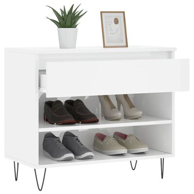 vidaXL Шкаф за обувки, бял гланц, 70x36x60 см, инженерно дърво