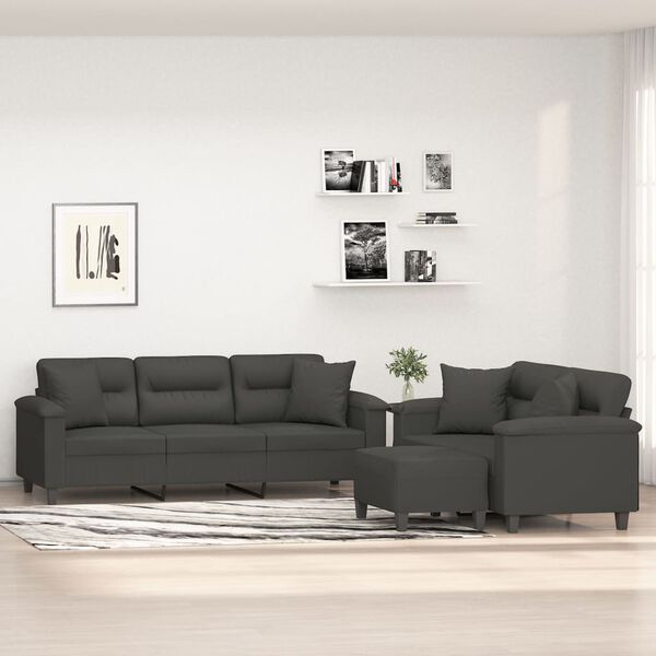 vidaXL Комплект дивани 3 части с възглавници тъмносив плат микрофибър