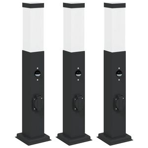vidaXL Осветителни стълбове с датчик и контакт, 3 бр., 50 см, черни, IP44