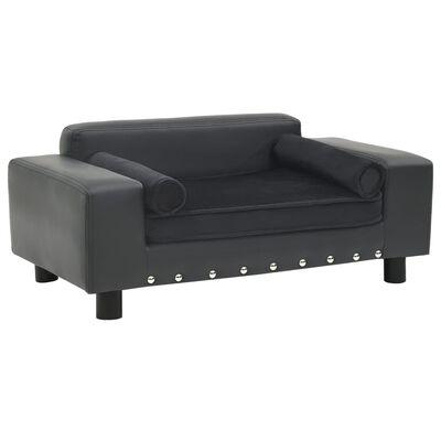 vidaXL Кучешки диван, тъмносив, 81x43x31 см, плюш и изкуствена кожа