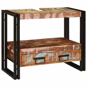 vidaXL Шкаф за мивка за баня Масивна регенерирана дървесина и желязо