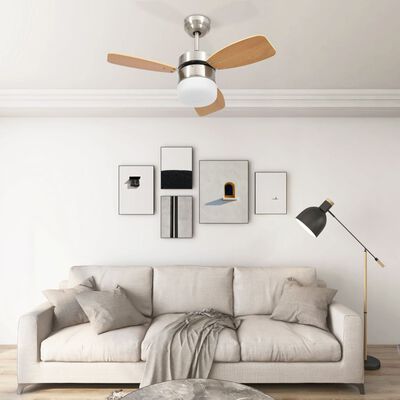 vidaXL Таванен вентилатор с лампа и дистанционно 76 см светлокафяв