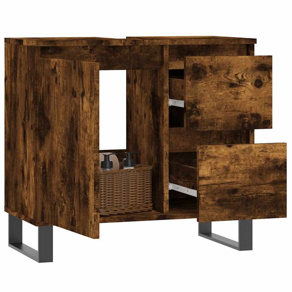 vidaXL Шкаф за баня, опушен дъб, 65x33x60 см, инженерно дърво