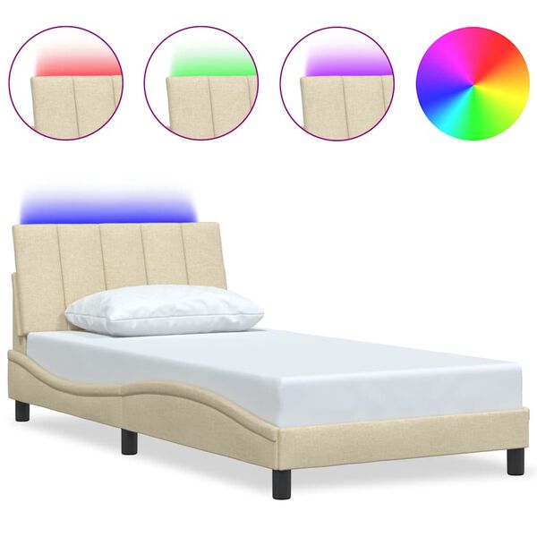 vidaXL Рамка за легло без матрак Hanko, кремава, 100x200 см, плат