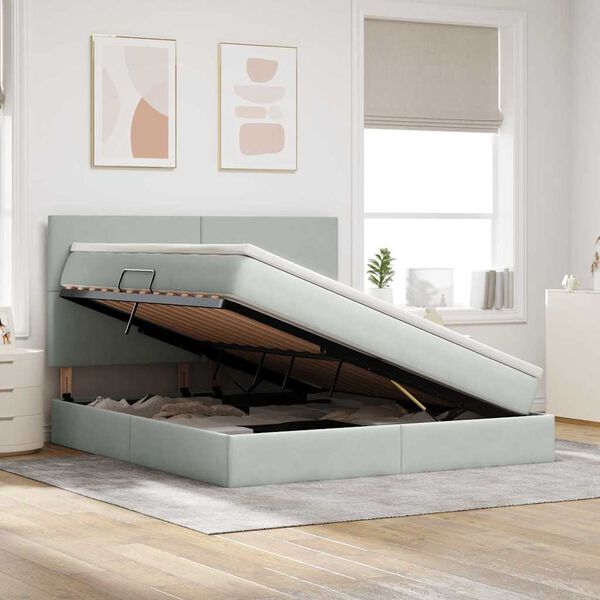 vidaXL Легло с място за съхранение и матрак Светлосиво 180 x 200 cm