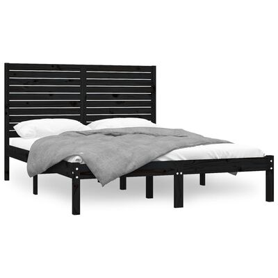 vidaXL Рамка за легло, черна, дърво масив, 140х190 см