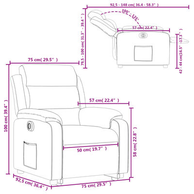 vidaXL Електрически изправящ реклайнер стол, кафяв, текстил