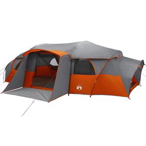 vidaXL Семейна палатка с дъждобран, водоустойчива тунел Сив и оранжев