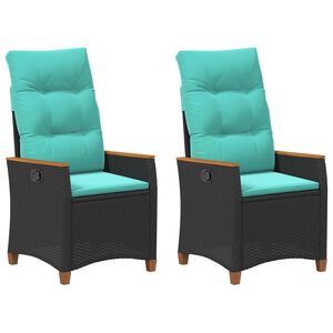 vidaXL Лежанка за градина Черен и Туркоаз 64 x 57,5 x 112 см полиратан