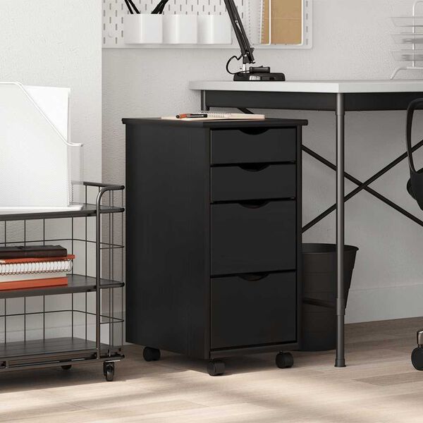 vidaXL Подвижен шкаф с чекмеджета "MOSS" Черно масивно дърво бор