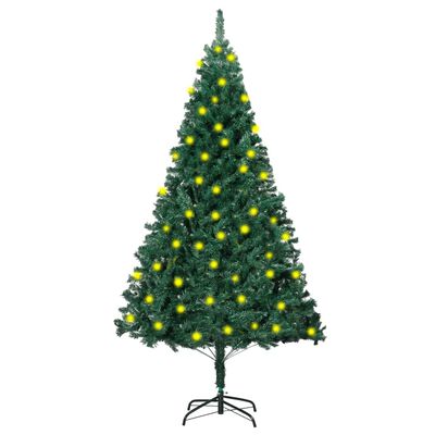 vidaXL Изкуствена осветена коледна елха с гъсти клонки зелена 150 см