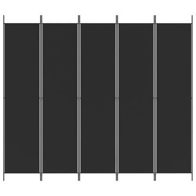 vidaXL Параван за стая, 5 панела, черен, 250x220 см, текстил