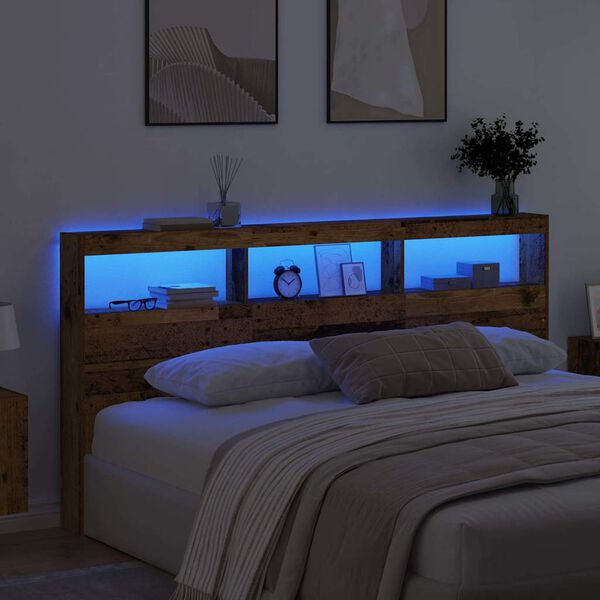 vidaXL Облегалка за глава с рафт Старо дърво 200 x 17 x 102 cm